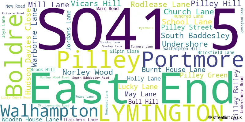 A word cloud for the SO41 5 postcode